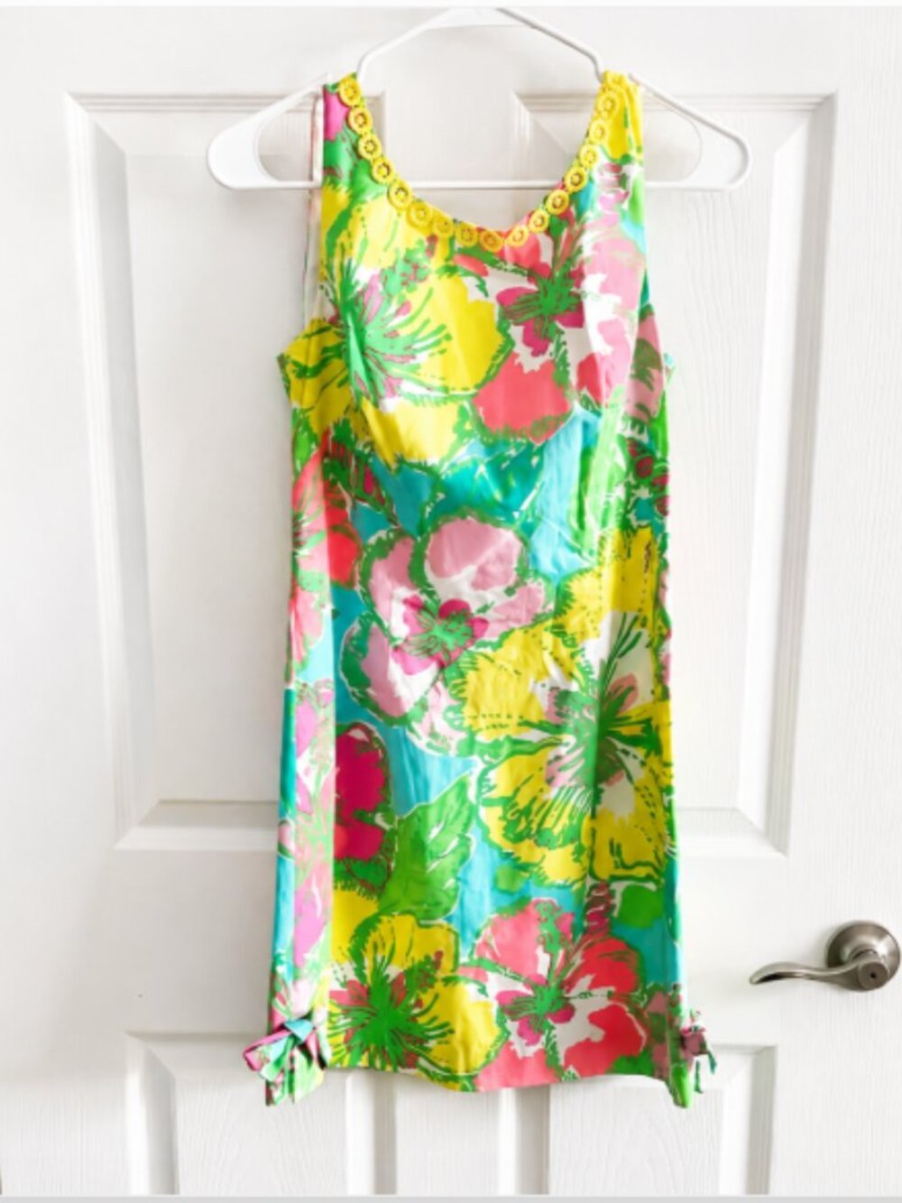 Lilly Pulitzer Delia Shift Dress Big Flirt Floral Lace Trim Blue Cotton Size 2
